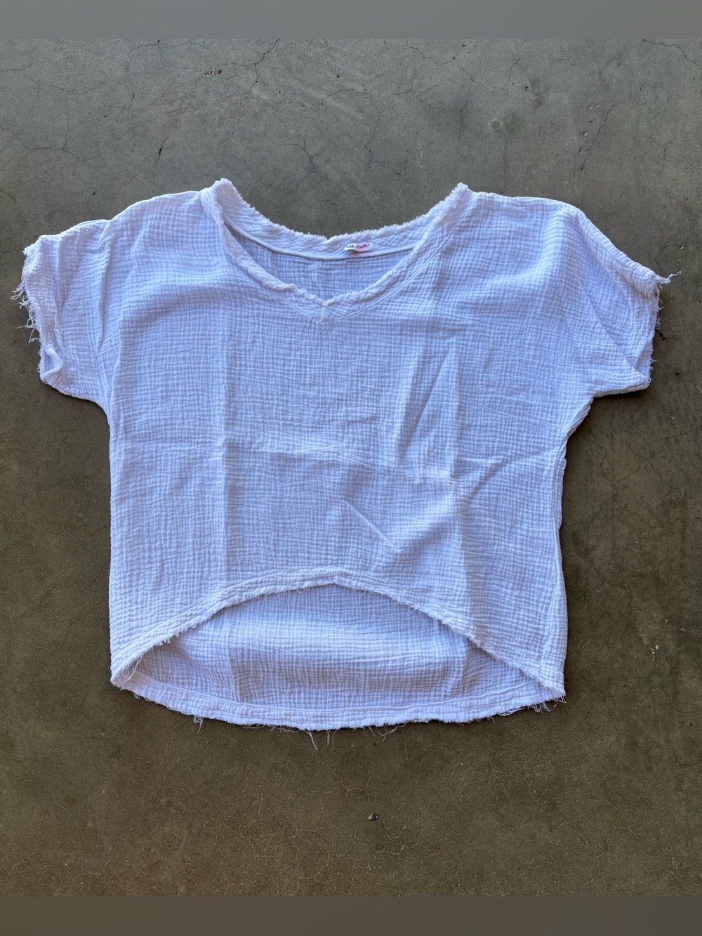 Gee Loretta Made in Italy 100% Cotton Gauze Raw Edge High-Low Top White Size L